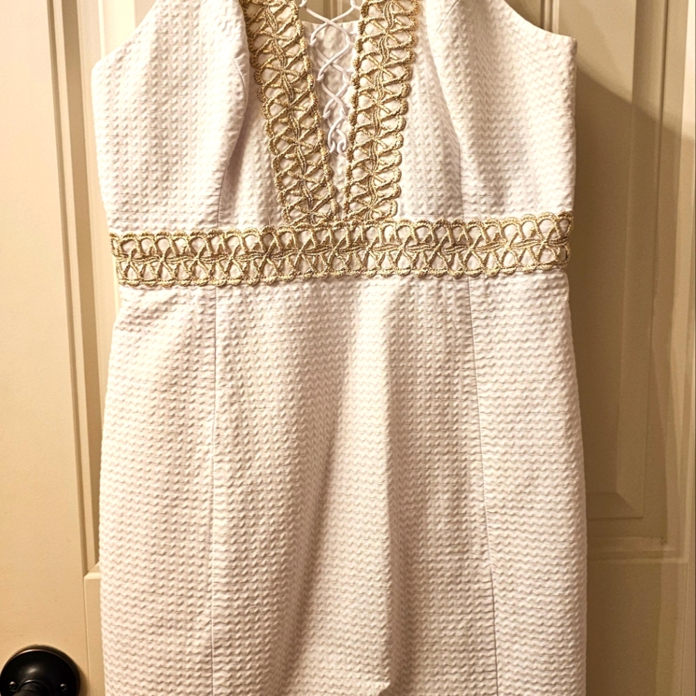 White Lilly Pulitzer dress with gold detail